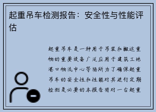 起重吊车检测报告：安全性与性能评估